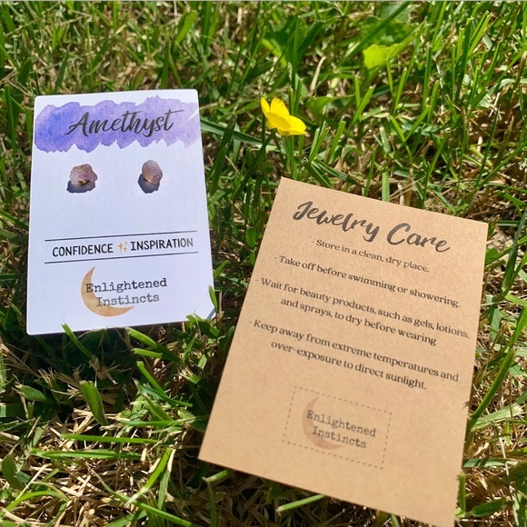 Dainty Raw Amethyst Gemstone Studs - Picture 6 of 7